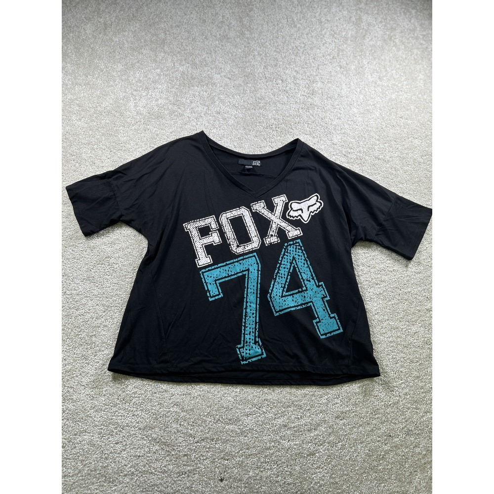 Fox Shirt‎ Womens Small Black Blue 74 Graphic Short Sleeve Tee Lightweight Top
